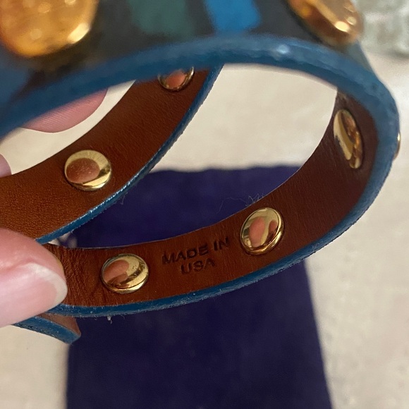 Tory Burch Teal Leather Wrap Bracelet with Gold Accents - Picture 4 of 4